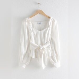 & Other Stories Ivory Tie-Front Puff Sleeve Blouse